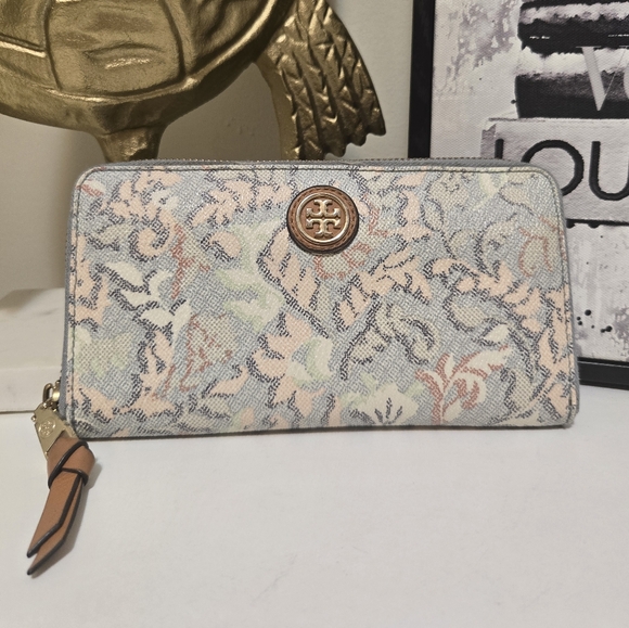 Tory Burch Handbags - Tory Burch Floral Leather Long Ziparound Wallet GUC